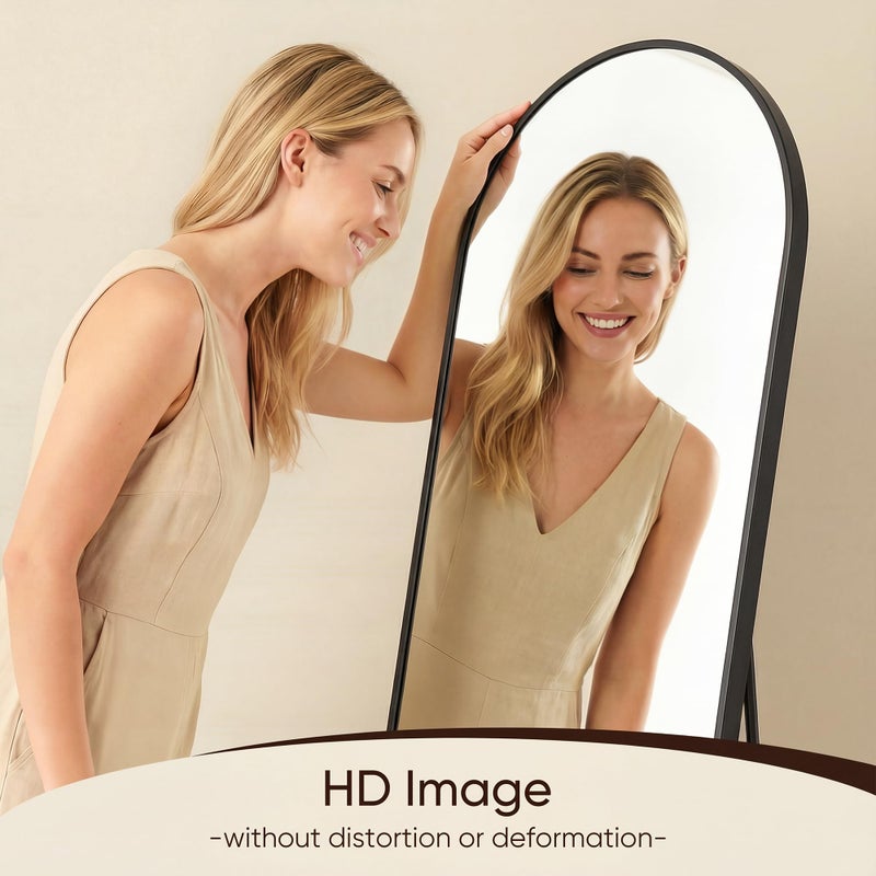 Antok 58" x19â€ Arched Full Length Floor Mirror, Black Aluminum Frame, Free Standing/Wall Mount/Leaning for Bedroom, Living Room, Dressing Room - Image 5