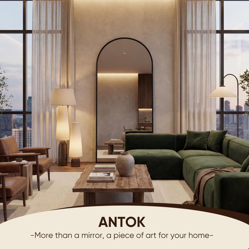 Antok 58" x19â€ Arched Full Length Floor Mirror, Black Aluminum Frame, Free Standing/Wall Mount/Leaning for Bedroom, Living Room, Dressing Room - Image 3