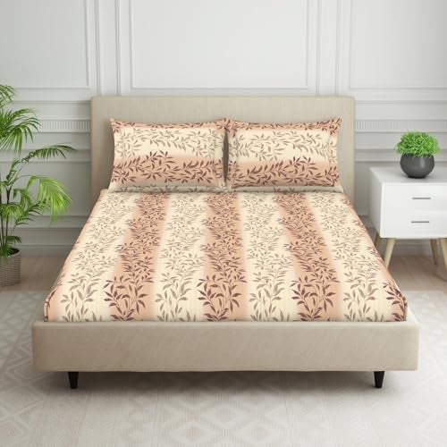 Welspun 120 TC Cotton Blend Bedsheet for Double Bed with 2 Pillow Cover | Skin Safe & Super Soft King Size Bed Sheet | (274 X 274 CM) - Ornate Brown | Harmony - Image 1