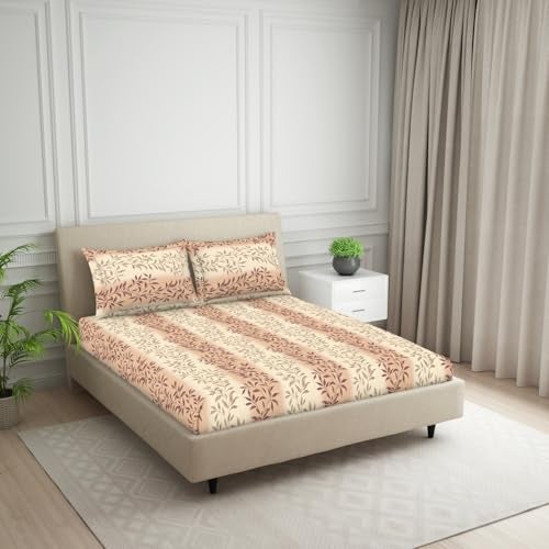 Welspun 120 TC Cotton Blend Bedsheet for Double Bed with 2 Pillow Cover | Skin Safe & Super Soft King Size Bed Sheet | (274 X 274 CM) - Ornate Brown | Harmony - Image 2