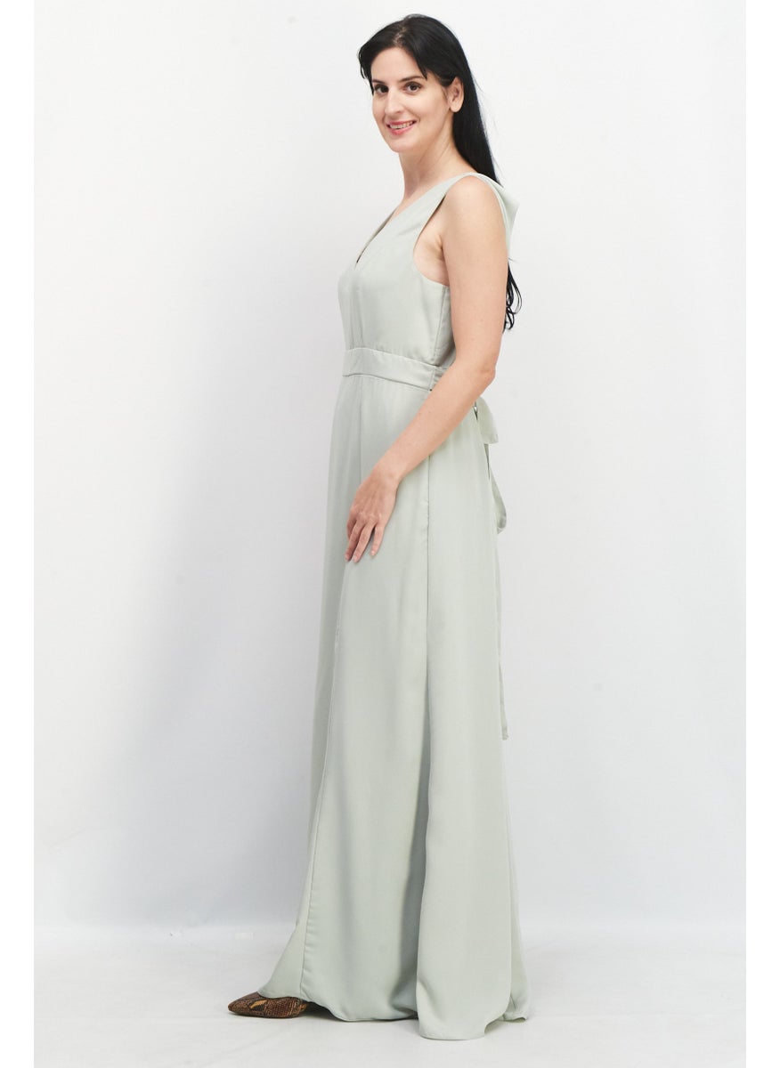 Maya Deluxe - Women Solid Maxi Dress, Sage Green - Image 1