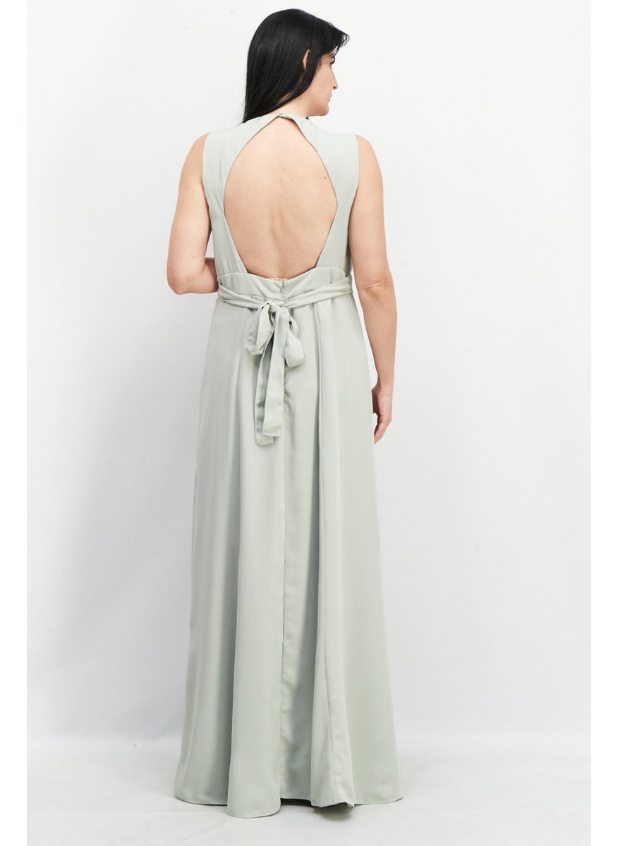 Maya Deluxe - Women Solid Maxi Dress, Sage Green - Image 1