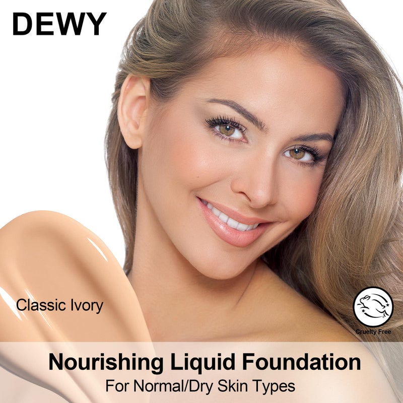 FV Waterproof Liquid Foundation, Dewy Finish Long Lasting Lightweight Medium Coverage Face Makeup for Normal & Dry Skin, Cruelty Free, Ivory, 30ml - Image 5
