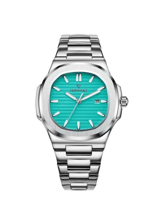 Mark Fairwhale Men's Business Style Quartz Nautical Watch - Tiffany Blue Dial & Silver Steel Bracelet