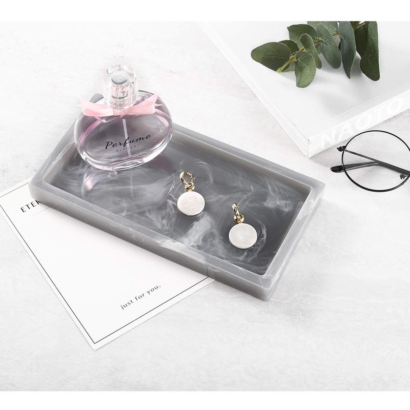 Luxspire Bathroom Vanity Tray, 8 x 4 inch Resin Dresser Jewelry Ring Dish Tank Storage Kitchen Sink Countertop Organizer Plate Holder for Perfume Soap Towel Bathroom Accessories, Mini, Ink Gray - Image 3