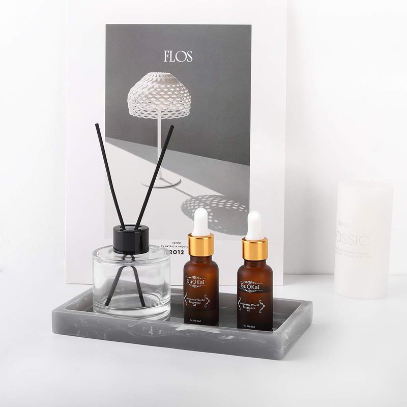 Luxspire Bathroom Vanity Tray, 8 x 4 inch Resin Dresser Jewelry Ring Dish Tank Storage Kitchen Sink Countertop Organizer Plate Holder for Perfume Soap Towel Bathroom Accessories, Mini, Ink Gray - Image 5