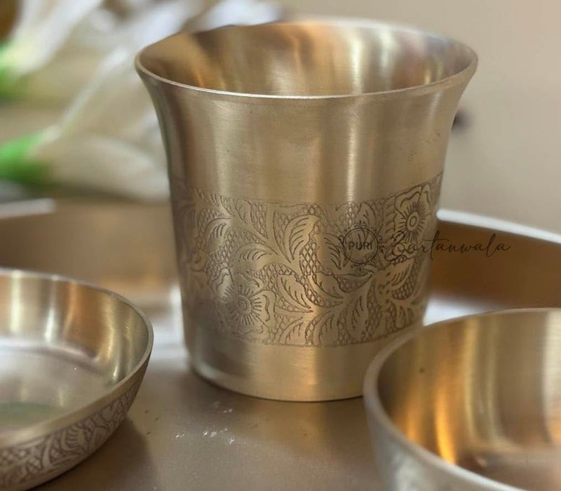 PURI Bartanwala - Fleur Indienne/Indian Flower Brozne/Kansa Thali Set - Brushed/Matt Finish Set of 5 Items - Image 5