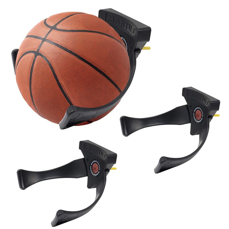 Jolitac Wall Mounted Ball Holder Display Sports Balls Storage and Decoration Shelf Black Self-Sticking Claw Racks (3 PC) - Image 1