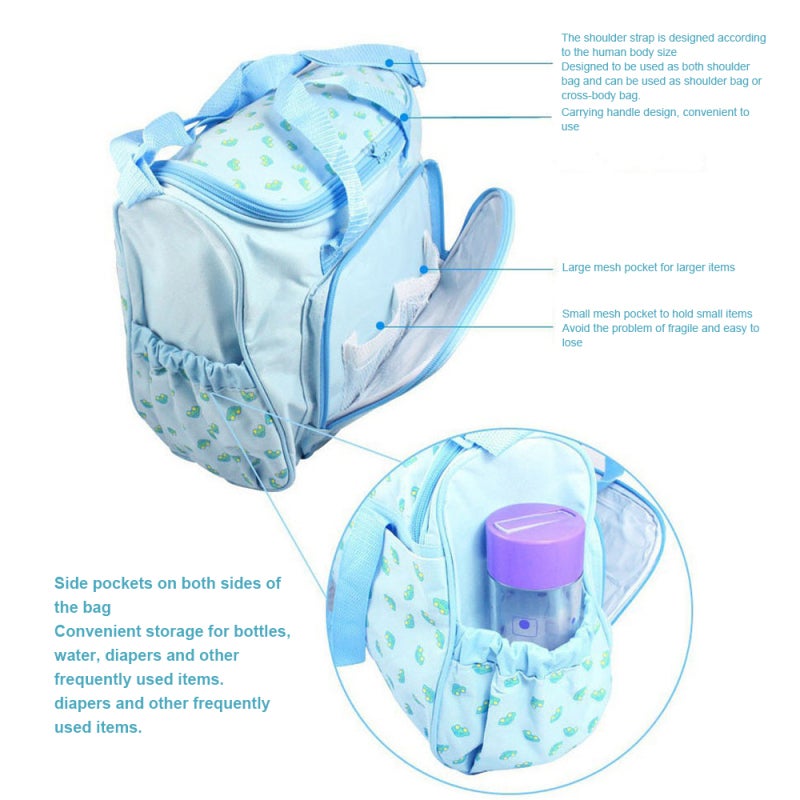 Diaper Bag 4 Piece Set: Light Blue Skin-friendly 900D Oxford Cloth - Lightweight With Adjustable Strap Portable Tote for Hospital, Travel and New Parents - Image 2