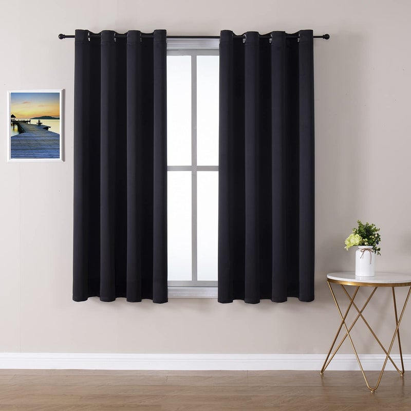 ChrisDowa Grommet Blackout Curtains for Bedroom and Living Room  2 Panels Set Thermal Insulated Room Darkening Curtains Black 52 x 54 Inch