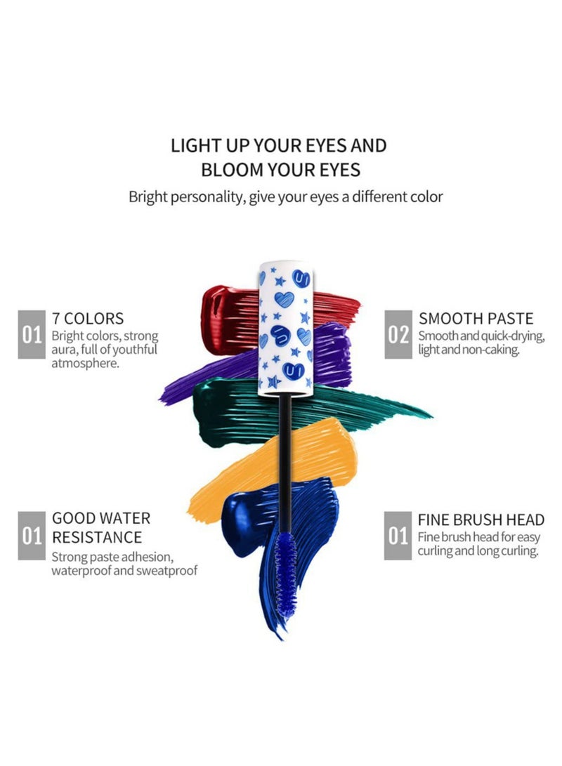 SOLARAE Colored Mascara Set 7 Color Colorful Waterproof Mascara for Eyelashes Set, Charming Long Lasting Length Volume Fiber Mascara Eye Makeup - Image 5