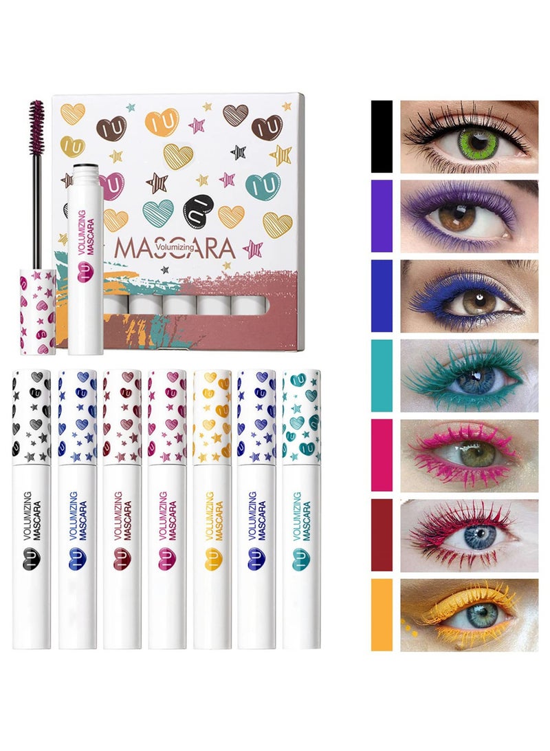 SOLARAE Colored Mascara Set 7 Color Colorful Waterproof Mascara for Eyelashes Set, Charming Long Lasting Length Volume Fiber Mascara Eye Makeup - Image 1