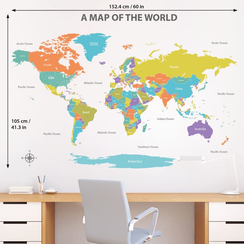 DECOWALL DMT-1809S Modern Pastel Tones World Map Kids Wall Stickers Wall Decals Peel and Stick Removable Wall Stickers for Kids Nursery Bedroom Living Room (Large) - Image 5