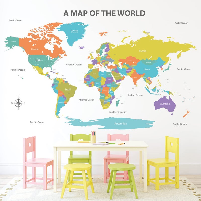 DECOWALL DMT-1809S Modern Pastel Tones World Map Kids Wall Stickers Wall Decals Peel and Stick Removable Wall Stickers for Kids Nursery Bedroom Living Room (Large) - Image 3