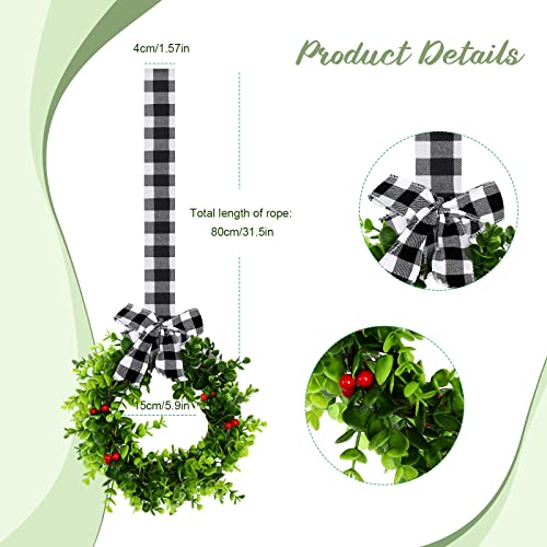 Canlierr 6 Pcs 8 Inch Christmas Kitchen Cabinet Wreaths with 315inch Ribbon Small Mini Christmas Wreath for Window Door Chair Wall Xmas DecorationPlaid - Image 3