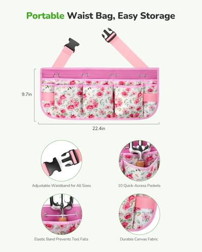 Grenebo All-in-One Garden Tool Set with Tools Organizer Belt Adjustable, 10-Piece Gardening Hand Tools, Long Lasting Rust-Proof Premium Garden Tool Kit, Gardening Gift for Women Men (Pink) - Image 3
