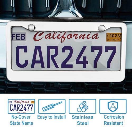 lengnoyp 2PCS Chrome License Plate Frame, 2 Holes Silver Stainless Steel License Plate Frames, Universal Car License Plate Holder for Man, Licence Plate Frame and Screws, by Lengnoyp - Image 5
