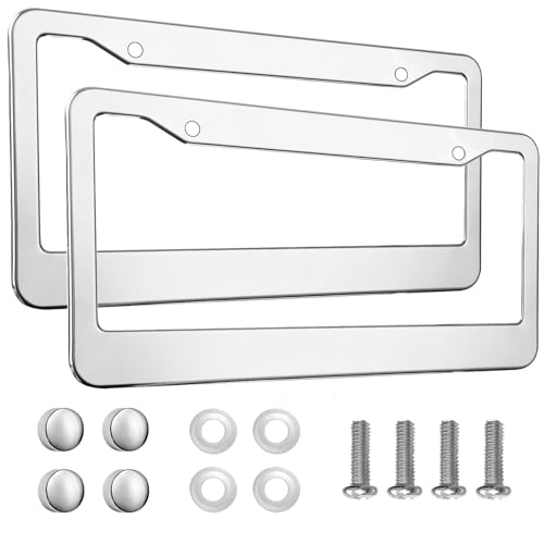 lengnoyp 2PCS Chrome License Plate Frame, 2 Holes Silver Stainless Steel License Plate Frames, Universal Car License Plate Holder for Man, Licence Plate Frame and Screws, by Lengnoyp - Image 1