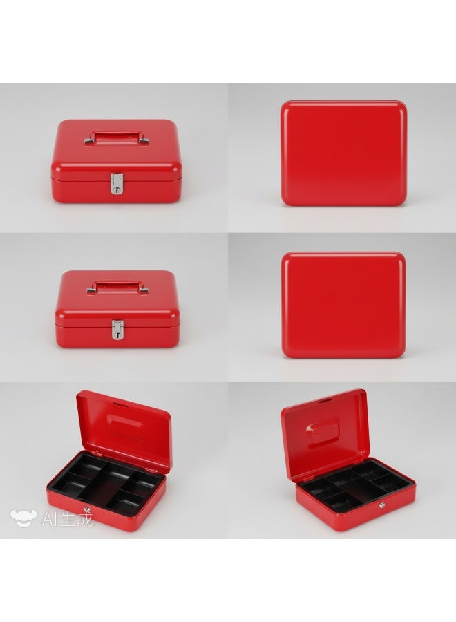 Bluejw Large Cash Box Steel Register With Tray And Lock Durable Portable Money Box Safe For Bills Jewelry Receipts Coins Red - Image 2