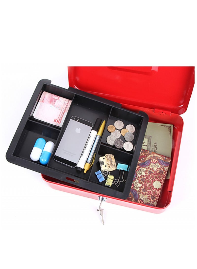 Bluejw Large Cash Box Steel Register With Tray And Lock Durable Portable Money Box Safe For Bills Jewelry Receipts Coins Red - Image 4