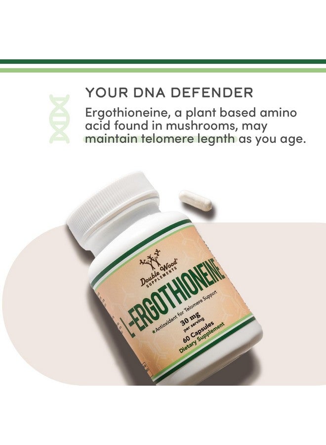 Double Wood Supplements مكمل إرجوثيونين (EGT) 30 ملغ من إرجوثيونين L النقي المستند إلى النباتات لكل كبسولة، 60 عدداً (قد يدعم طول العمر والشيخوخة الصحية) خالي من الكائنات المعدلة وراثياً، خالي من الغلوتين، آمن للنباتيين من دابل وود - Image 4