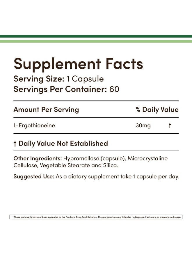 Double Wood Supplements مكمل إرجوثيونين (EGT) 30 ملغ من إرجوثيونين L النقي المستند إلى النباتات لكل كبسولة، 60 عدداً (قد يدعم طول العمر والشيخوخة الصحية) خالي من الكائنات المعدلة وراثياً، خالي من الغلوتين، آمن للنباتيين من دابل وود - Image 2