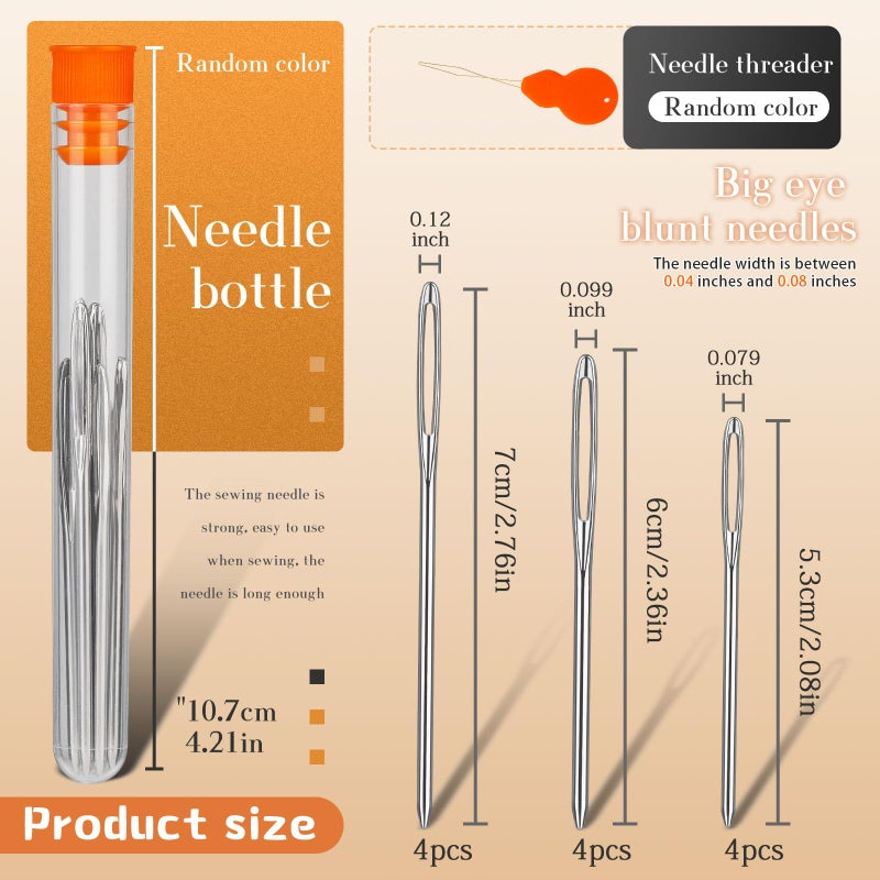 TLKKUE 12 Pcs/3 Sizes Large-Eye Blunt Needles, Steel Yarn Needle with Needle Threader, Tapestry Needle for Sewing Crochet Knitting Embroidery (Silver 2.08in/2.36in/2.76in) - Image 2