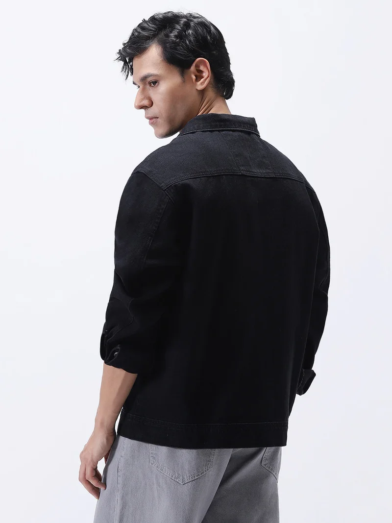 Urbano Fashion  Urbano Fashion Men's Black Relaxed Fit Full Sleeve Utility Denim Jacket  | Best Price UAE