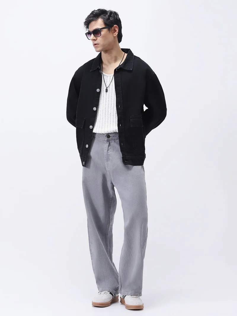 Urbano Fashion  Urbano Fashion Men's Black Relaxed Fit Full Sleeve Utility Denim Jacket  | Best Price UAE