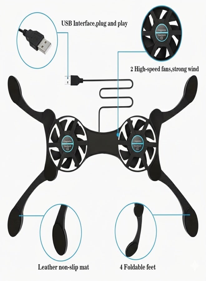 Mini Laptop Cooling Fan Stand Usb with Foldable Cooling Pad & Portable Exhaust System – Quiet Operation, USB-A Plug & Play for Notebook PCs, Tablets, Smartphones – Compact Computer Cooler (Cable Included) - Image 3