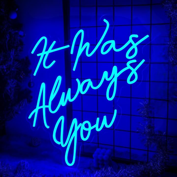 Horoof Home 'It Was Always You' Neon Blue LED Wall Light - Romantic Acrylic Sign for Weddings, Bedrooms, Engagements, and Anniversaries (60x51cm) - Image 1