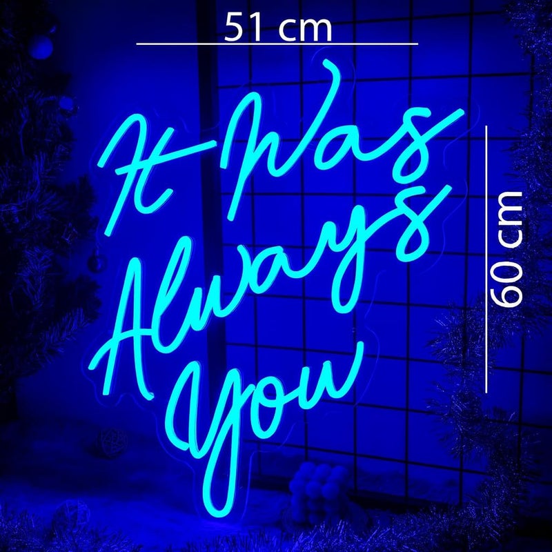 Horoof Home 'It Was Always You' Neon Blue LED Wall Light - Romantic Acrylic Sign for Weddings, Bedrooms, Engagements, and Anniversaries (60x51cm) - Image 2