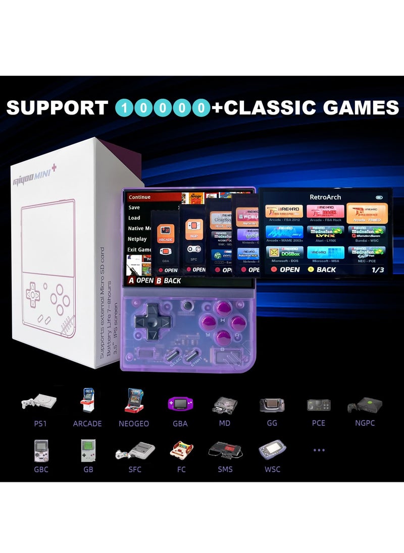 Miyoo - Mini Plus Handheld Game Console, with Dedicated Storage Case, 3.5 Inch IPS 640x480 Screen, 64G/128G TF Card with 10,000+ Games, 3000mAh 7+Hours Battery, Support Wireless Network (Black 128G) - Image 1