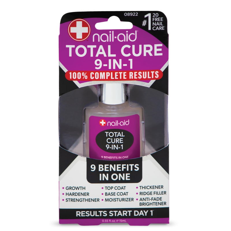 Nail-Aid Total Cure 9 in 1 Nail Treatment - Strengthen, Smooth, & Brighten Brittle Nails - Clear, 0.55 Fl Oz - Image 1