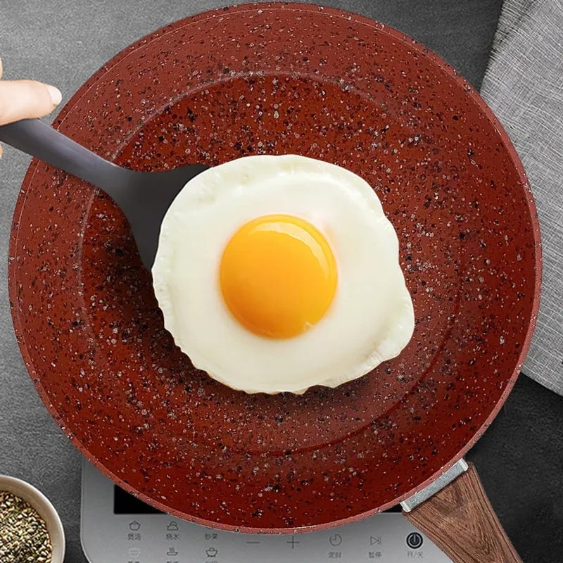 Touchcart Aluminum Alloy Marble Finish Non-Stick Frying Pan with CD Bottom, Bakelite Wood Handle, Induction Compatible & Dishwasher Safe - Professional Kitchen Cookware (24 CM) (Red) - Image 3