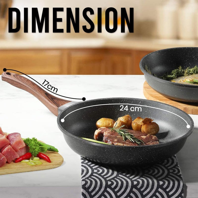 Touchcart Aluminum Alloy Marble Finish Non-Stick Frying Pan with CD Bottom, Bakelite Wood Handle, Induction Compatible & Dishwasher Safe - Professional Kitchen Cookware (24 CM) (Red) - Image 4