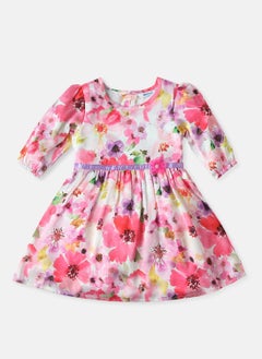 Nautinati Nautinati Girls' Floral Frock With Flower at Waistband  - Image 1
