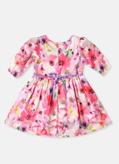 Nautinati Nautinati Girls' Floral Frock With Flower at Waistband  - Image 2