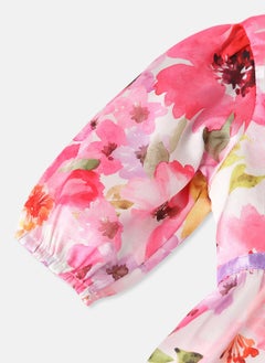 Nautinati Nautinati Girls' Floral Frock With Flower at Waistband  - Image 4