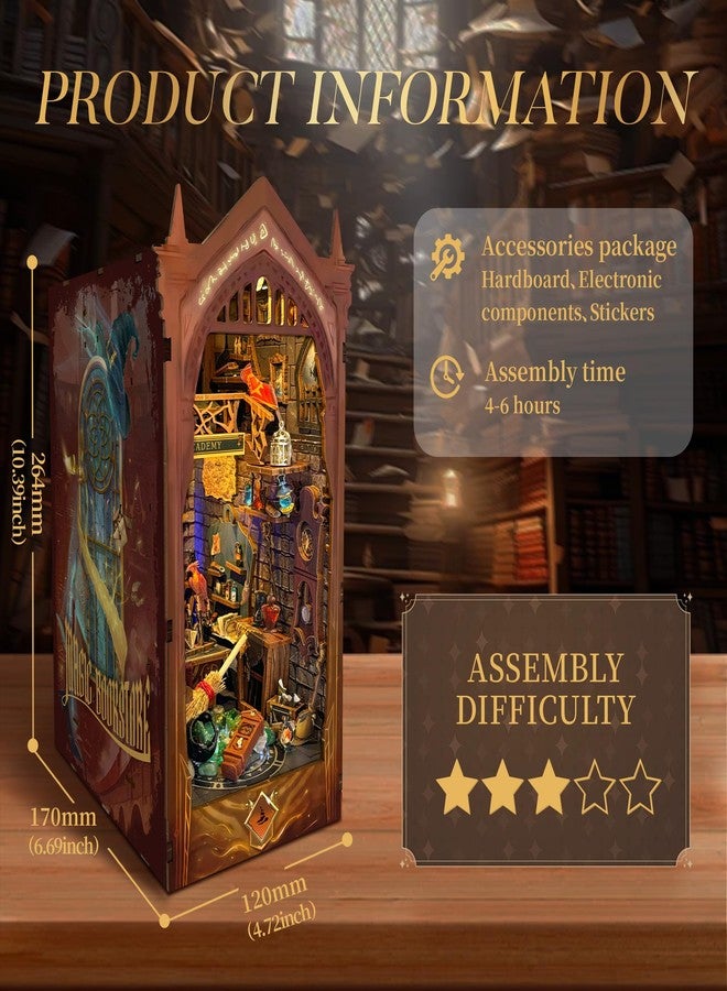 Miggley Book Nook Kit for Adults, Booknook DIY Miniature House Kit, 3D Wooden Puzzles for Adults, Wood Gifts for Book Lovers Women Friends - Magic Academy - Image 5