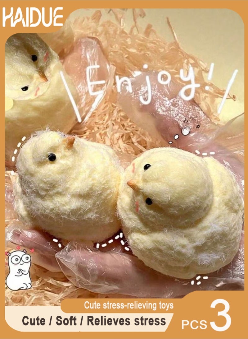 3Pcs Handmade Ultra-Soft Chick Squeeze Toy - Squishy Rubber Chicken Stress Relief Perfect for Desk Decoration & Relaxation Ideal For Students Office Workers And Home Decor
