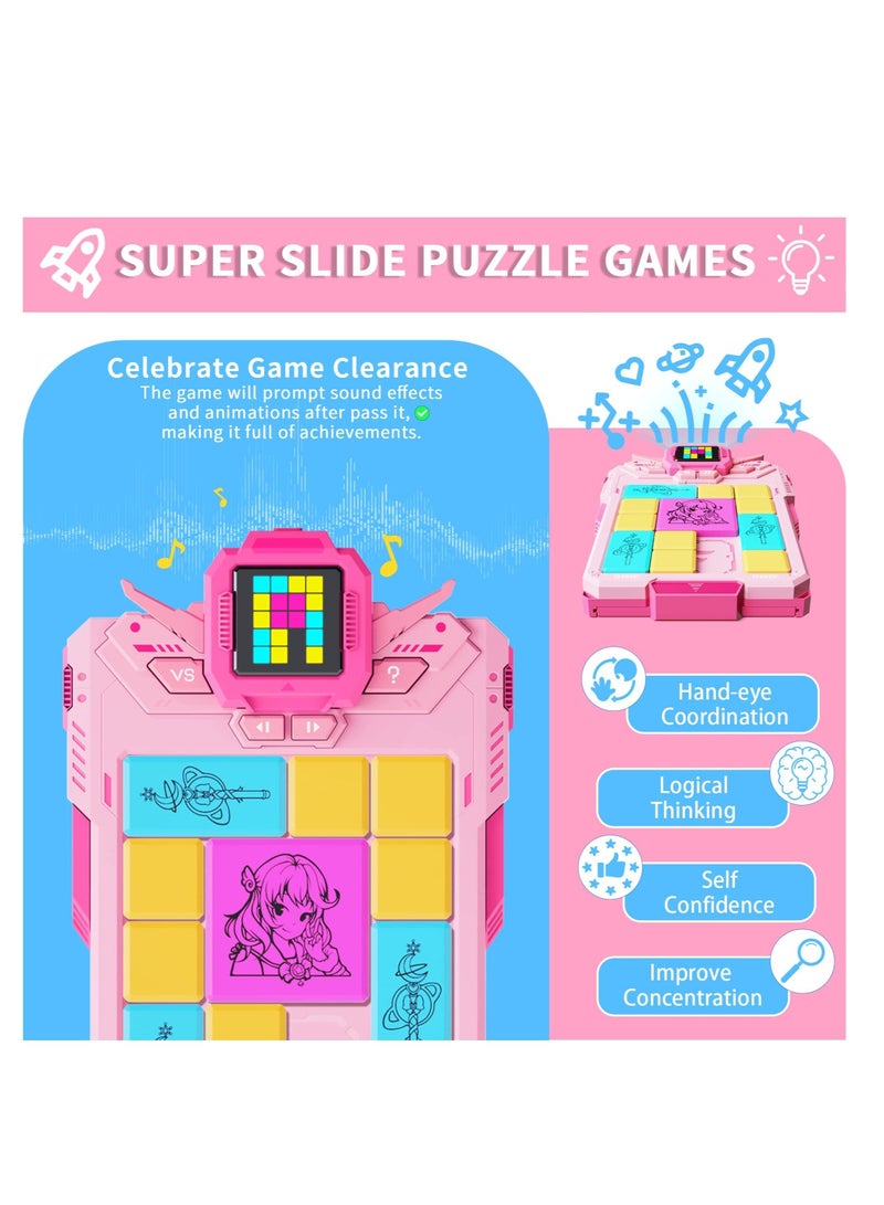 Excefore Super Slide Puzzle Games with 1500+ Challenges, Huarong Road Digital Sliding Puzzle, Brain Teaser Puzzle, STEM Toys for Kids, Teens, Travel Games Birthday for Boys Girls (Pink)  - Image 3