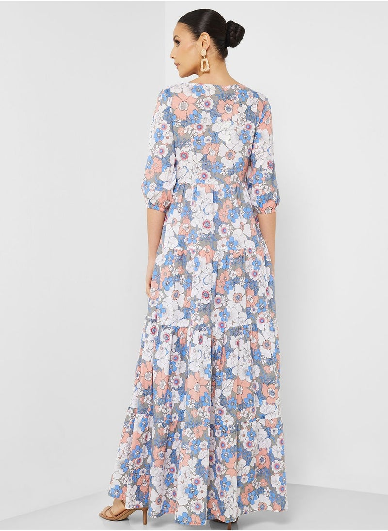 ARABIAN CLOSET - Printed V-Neck Jalabiya - Image 1