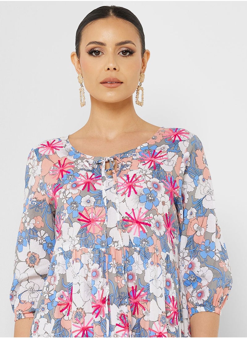 ARABIAN CLOSET - Printed V-Neck Jalabiya - Image 1