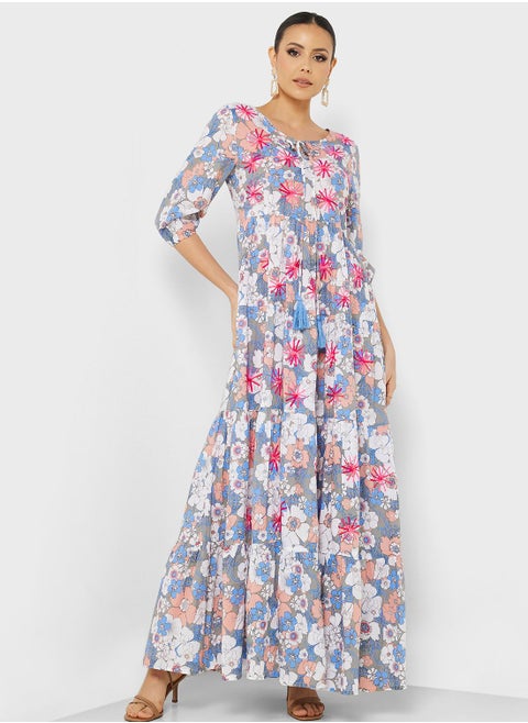 Printed V-Neck Jalabiya