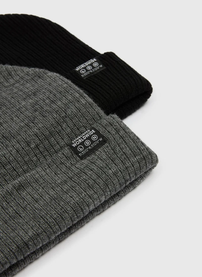 Matalan 2 Pack Boys Black & Grey Beanie Set