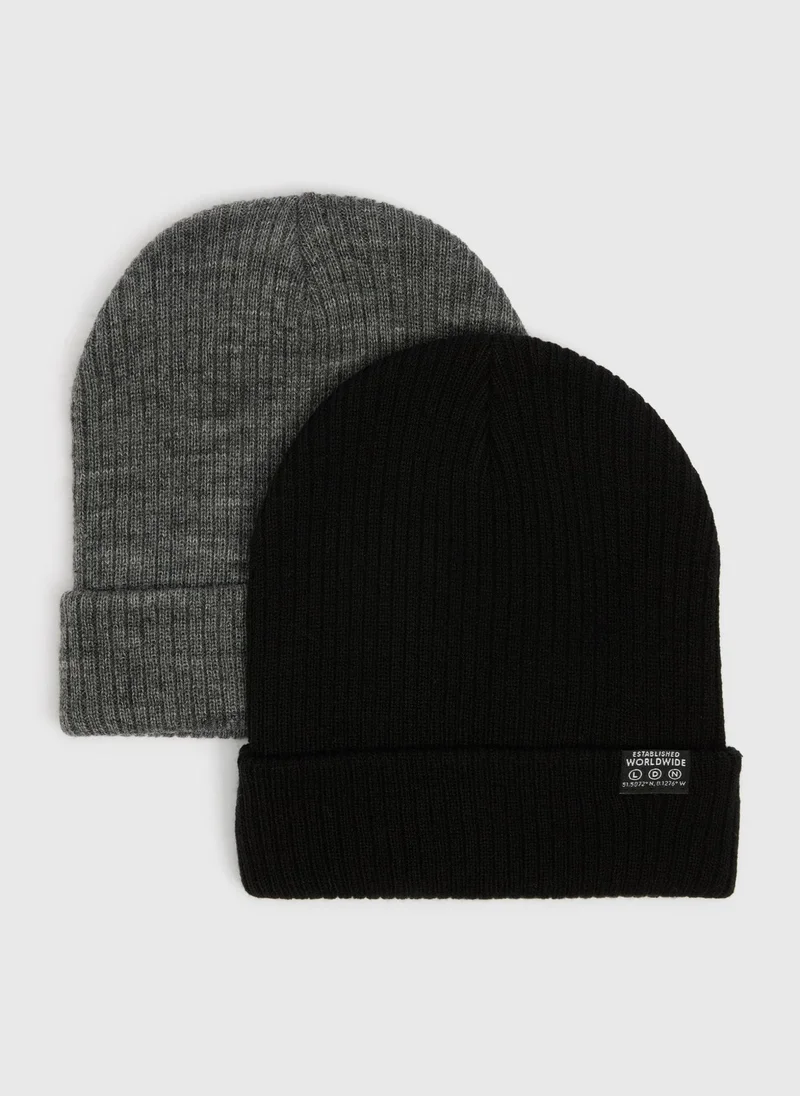 Matalan 2 Pack Boys Black & Grey Beanie Set