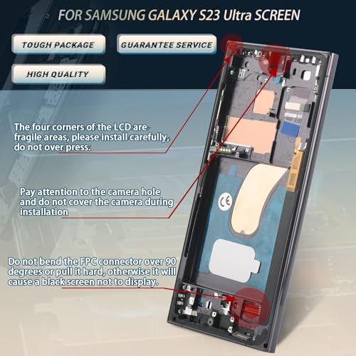 YWLRONG Display for Samsung Galaxy S23 Ultra OLED Screen Replacement LCD Touch Screen Digitizer Assembly for Samsung Galaxy S23 Ultra SM-S918U S918U1 with Tools(Support Fingerprint - Image 5