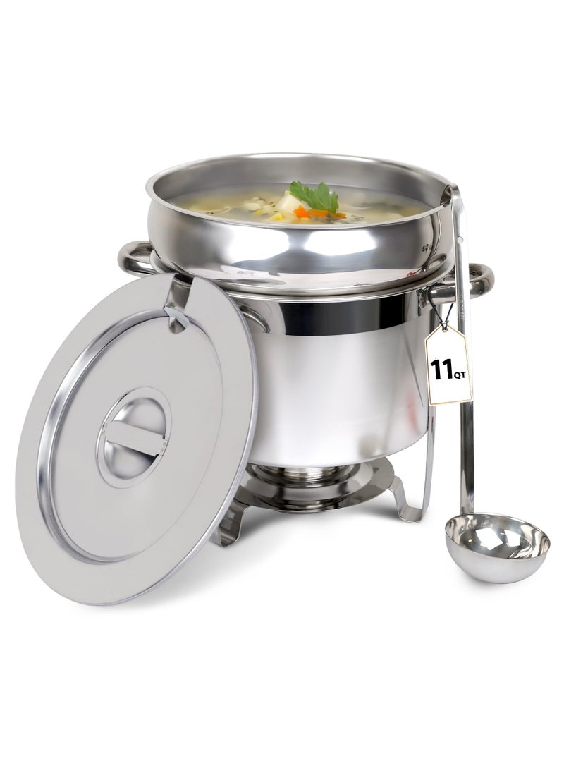CHEFQ CHEFQ 11 QT Soup Chafer Station with Contemporary Marmite Water Pan Stainless Steel Including Fuel Holder  6 Oz Ladle  Perfect for Buffets Catering and Events 