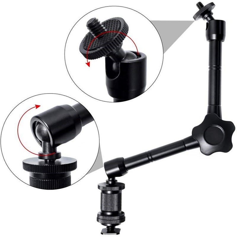 Wanby ذراع سحري متحرك 11 بوصة من WANBY مع مشبك كبير قابل للتعديل وملاقط مع خيوط 1/4" و 3/8" لهيكل كاميرا DSLR، شاشة LCD، وأضواء فلاش LED (ذراع ومشبك) - Image 4